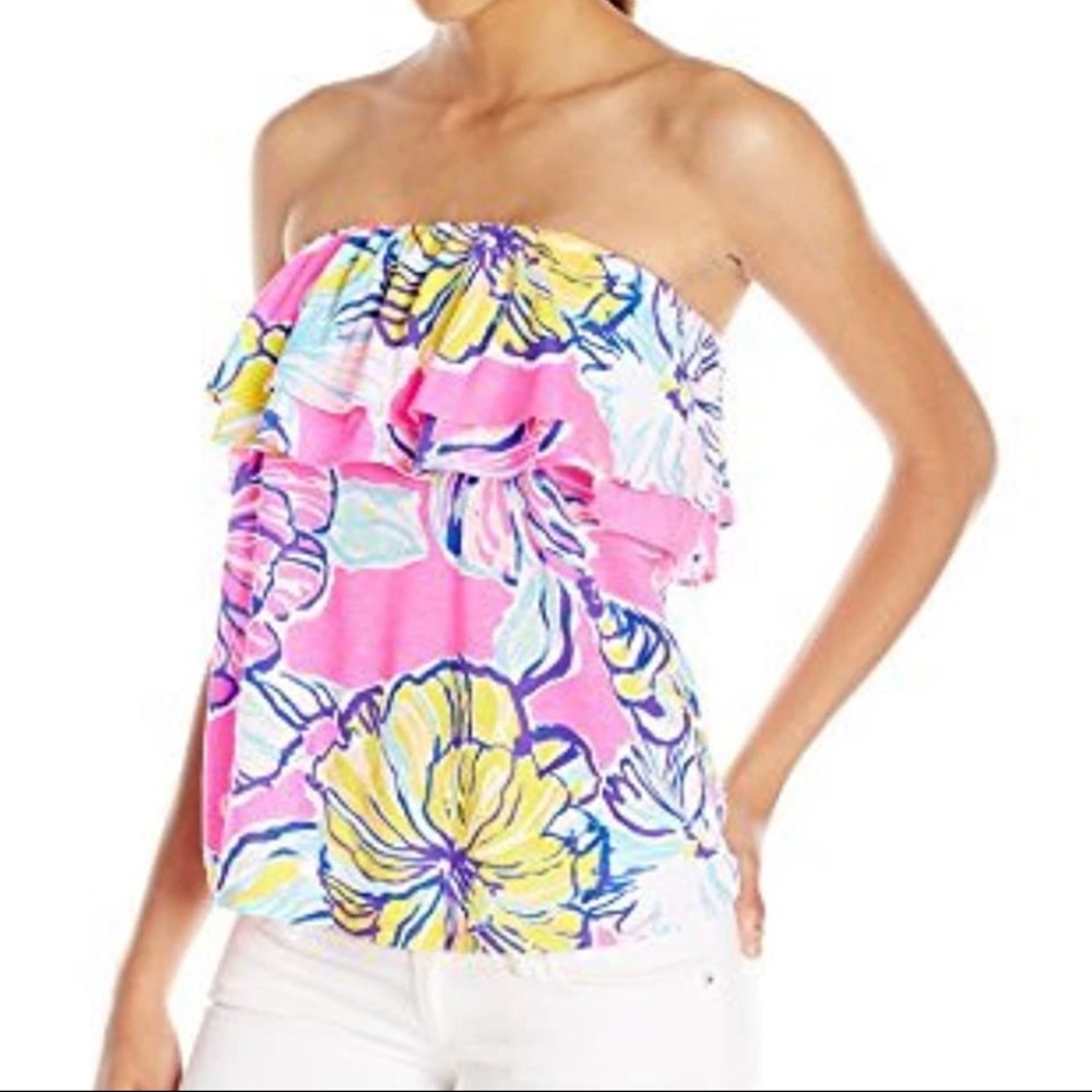 Lilly Pulitzer hot pink floral ruffle tube top